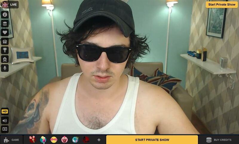 Raunchy cool model modeling his shades for his guests on Cameraboys