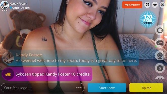 Sweet BBW smiling for her guests on Flirt4Free