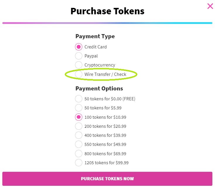 It's really easy to buy CamSoda tokens by bank or electronic funds transfer