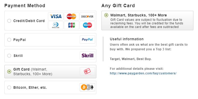 Stripchat accepts over 100 different brands of gift cards
