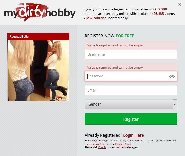 Registration is easy on MyDirtyHobby.com