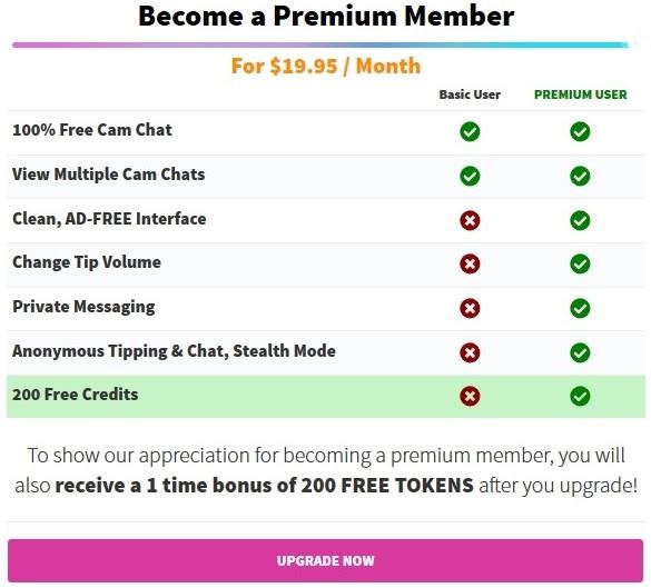 CamSoda's premium membership benefits