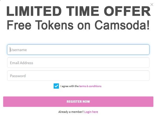 Secure quick signup on CamSoda.com